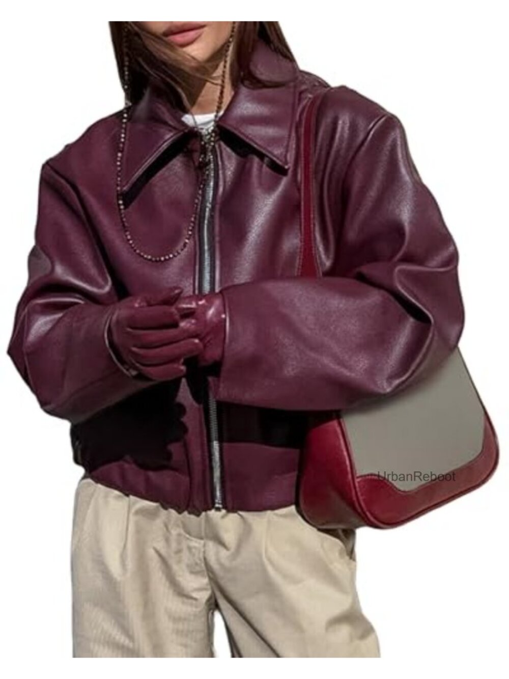 Faux Leather Zip Up Motorcycle Jacket Women Trendy Winter Coat Outerwear